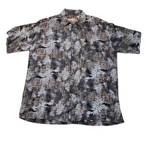 Carribean Blues Hawaiian Shirt Floral Palm Tropical Blue Button Up Rayon XL EUC